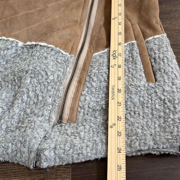 Saturday Sunday Anthropologie Faux Suede Sherpa Moto Long Zip Vest Cozy Western - Picture 13 of 14